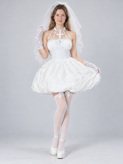 White Gothic Lolita Style Costume with Veil
