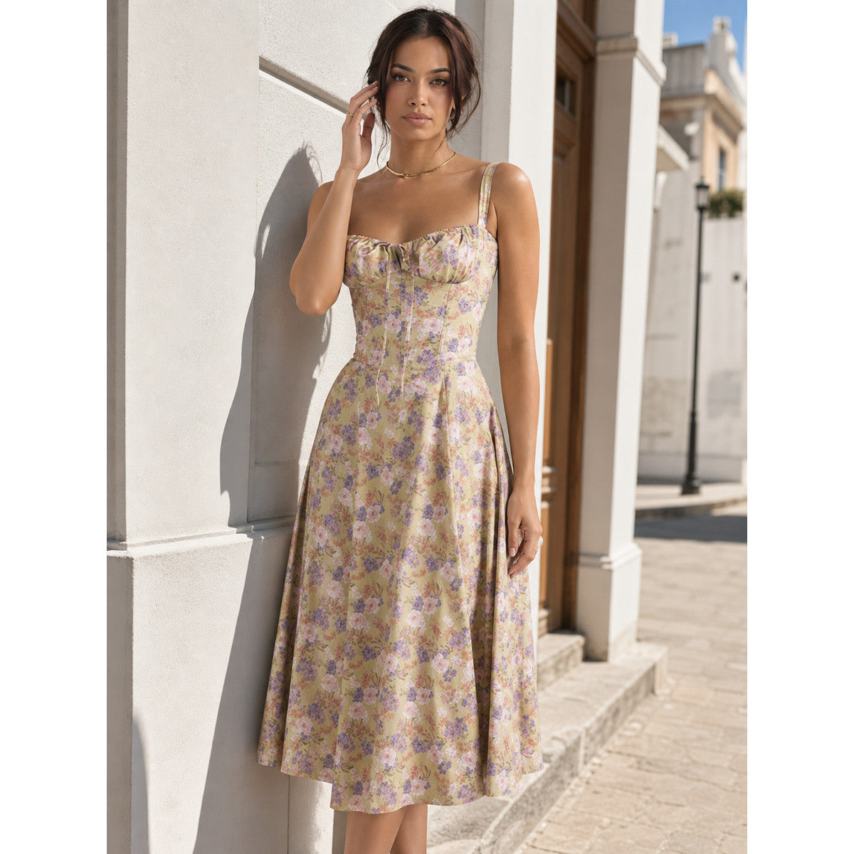 Women's Summer Dress with Straps and Floral Print