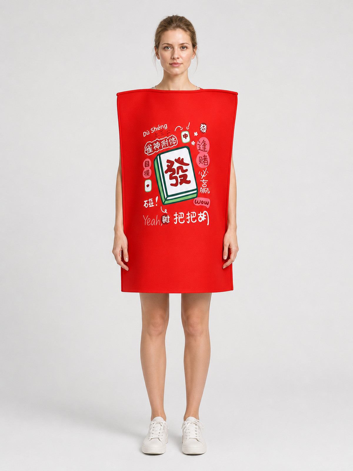 Red Mahjong Cosplay Costume, One Size