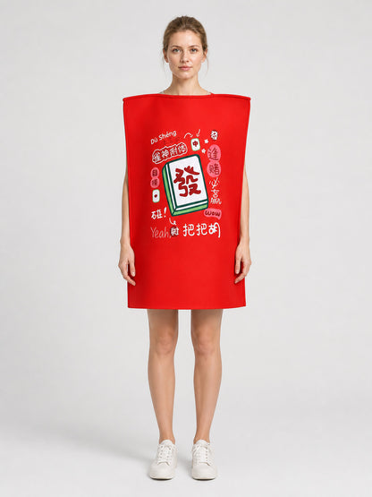 Red Mahjong Cosplay Costume, One Size
