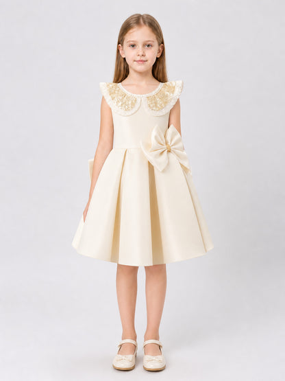 Dressy Dress with Bow, Lace, and Full Skirt