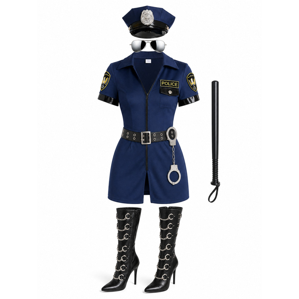 Police cosplay costume with belt and cap