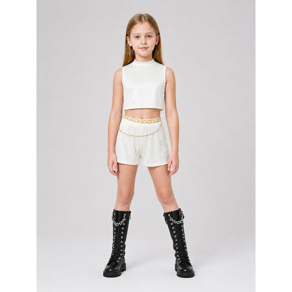 White Children's Set: Top and Shorts with Gold Waistband