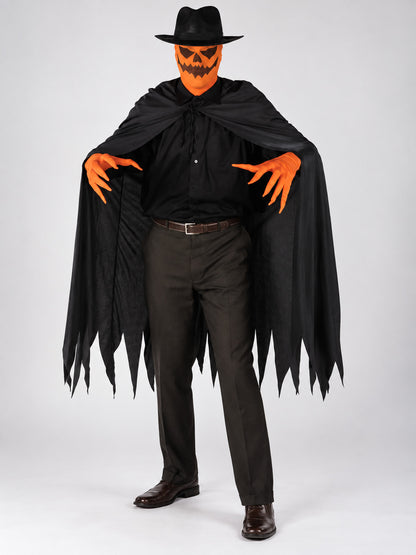 Halloween Carnival Costume: Pumpkin Mask, Cape, Gloves