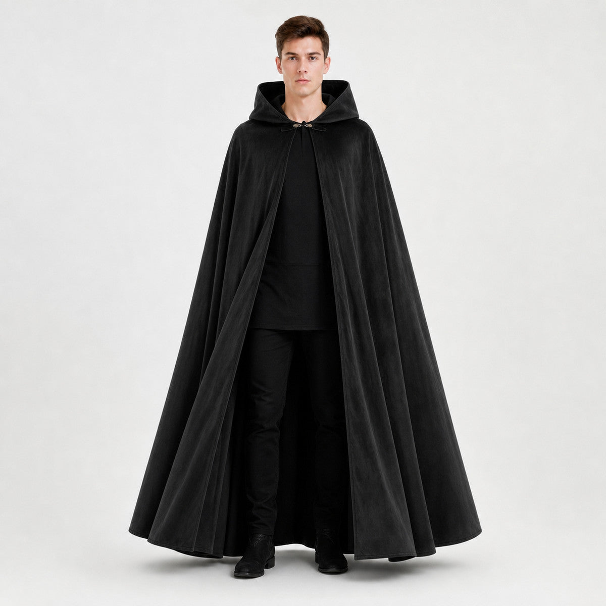 Long black hooded costume cloak