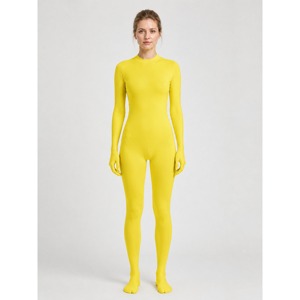 Yellow Hooded Jumpsuit Costume for Halloween on-model view