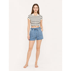 Light Blue Relaxed-Fit Denim Shorts with an Elastic Waistband and Drawstring