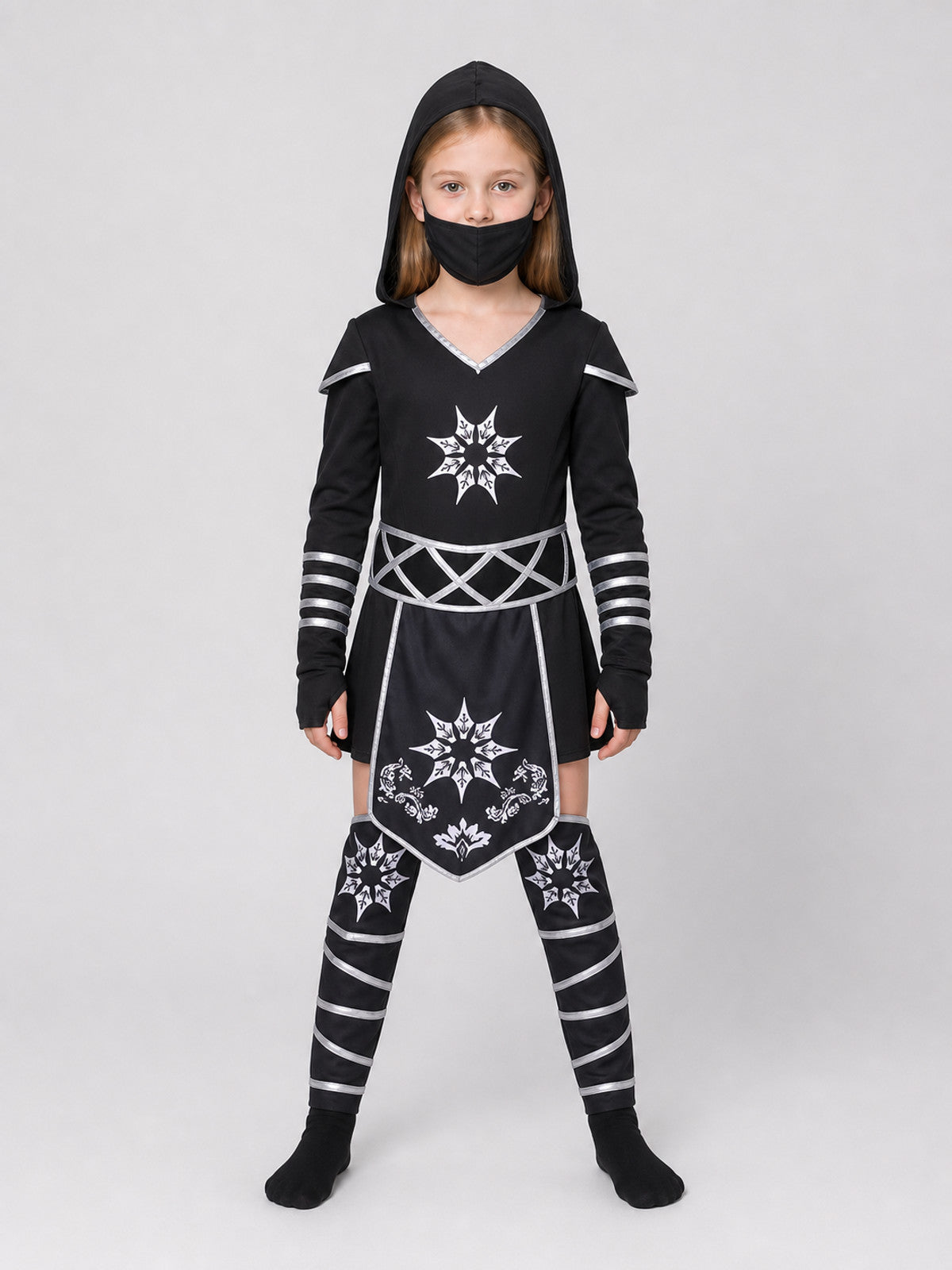 Black Ninja Costume for Cosplay and Halloween on-model view