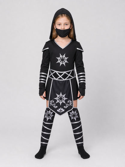 Black Ninja Costume for Cosplay and Halloween on-model view