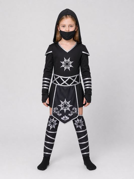 Black Ninja Costume for Cosplay and Halloween on-model view
