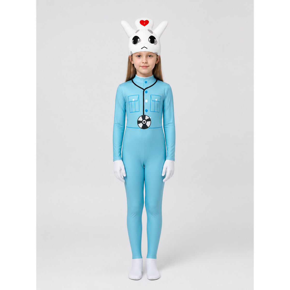 Hooded Kigurumi Carnival Costume with Gloves on-model view