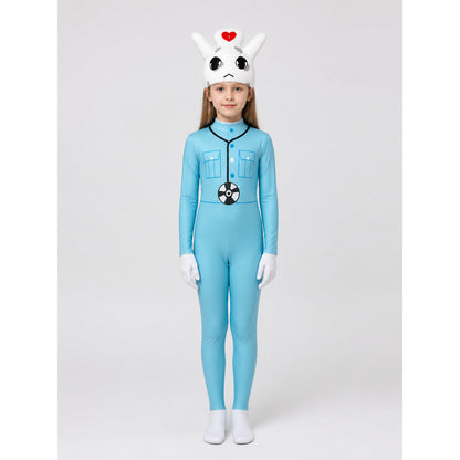 Hooded Kigurumi Carnival Costume with Gloves on-model view