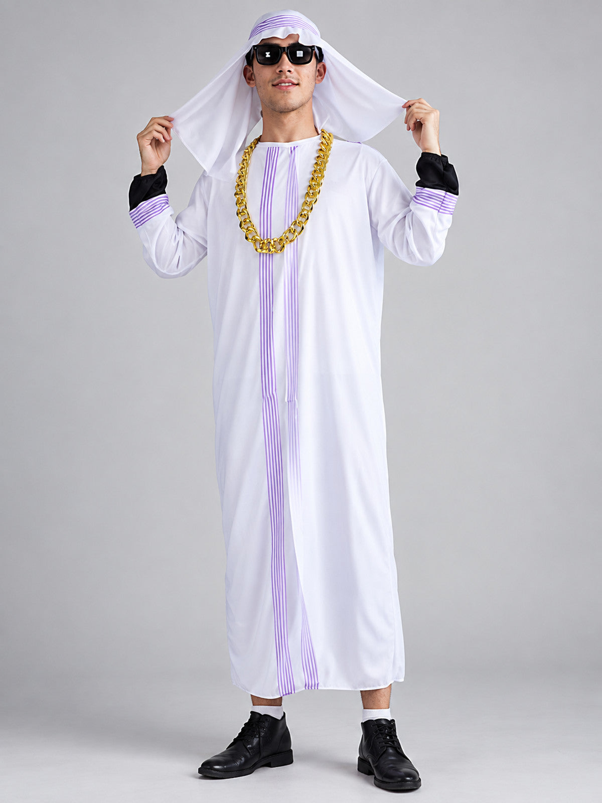 Carnival Costume with Purple Stripes and Headpiece
