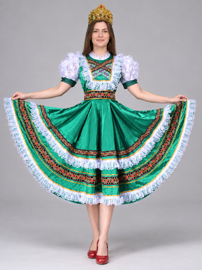 Russian Folk Dance Costume, Green, with Lace