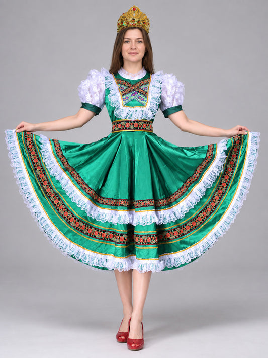 Russian Folk Dance Costume, Green, with Lace
