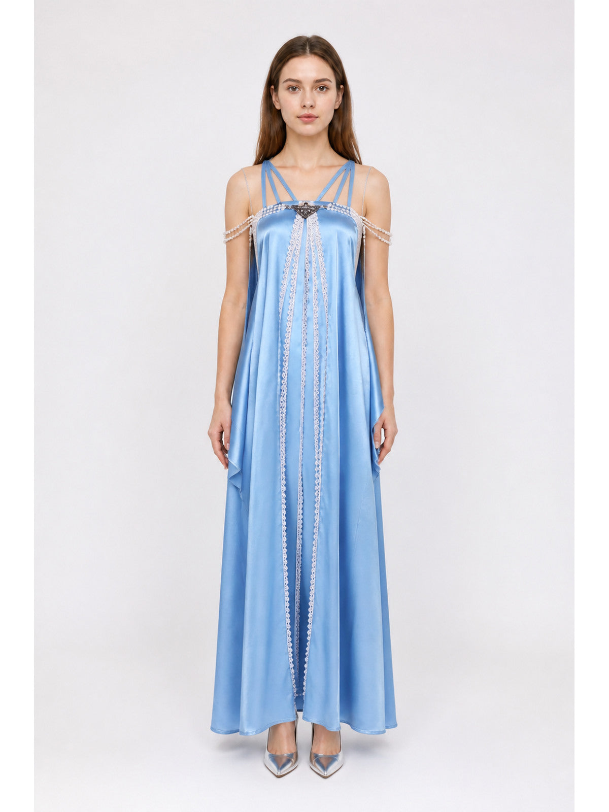 Long Light Blue Dress with Thin Straps main product view