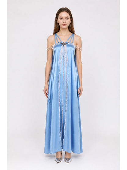 Long Light Blue Dress with Thin Straps main product view