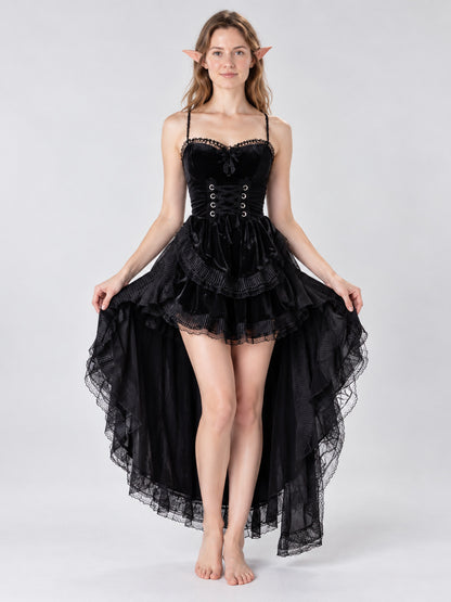 Gothic Black Carnival Costume with Elf Ears