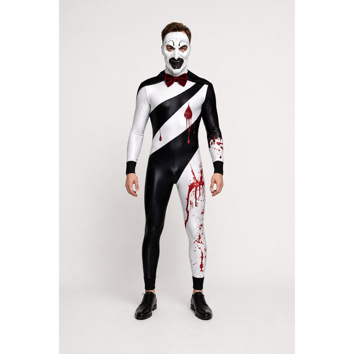 Bloody Clown Jumpsuit with Mask and Bow Tie for Halloween