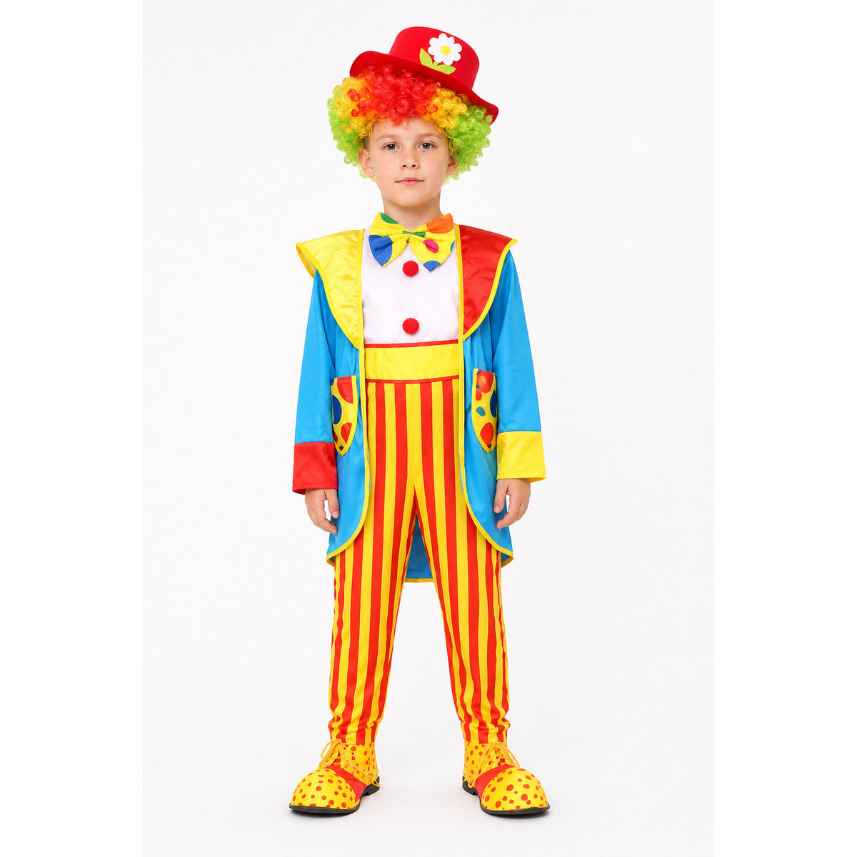 Clown Costume with Striped Jumpsuit and Hat main product view