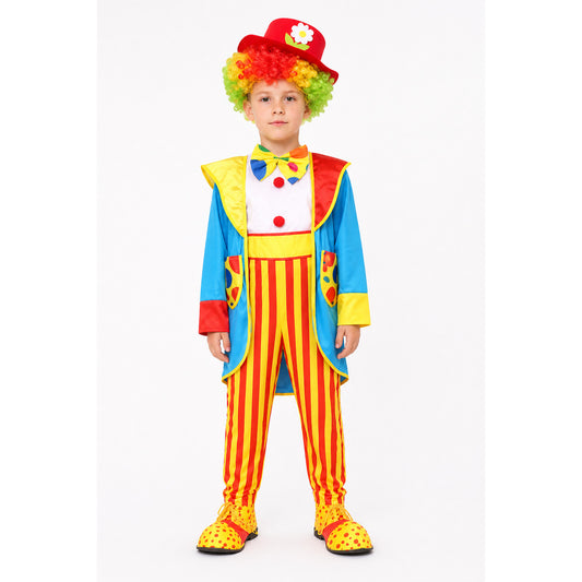Clown Costume with Striped Jumpsuit and Hat main product view