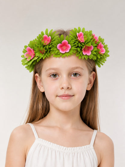 Carnival Headpiece: Pink Flowers and Green Leaves main product view