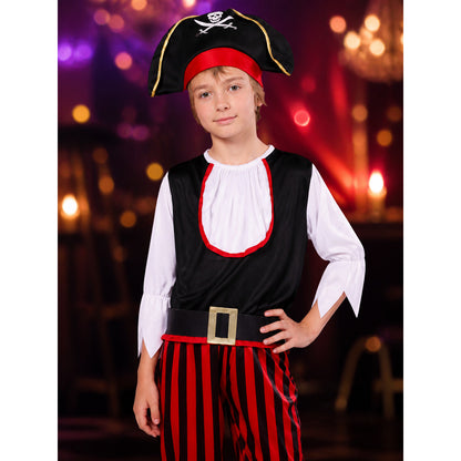 Pirate Costume for Carnival with Hat and Belt on-model view