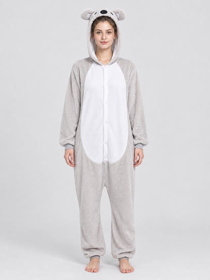 Hooded Pajama Jumpsuit with Ears, Light Gray