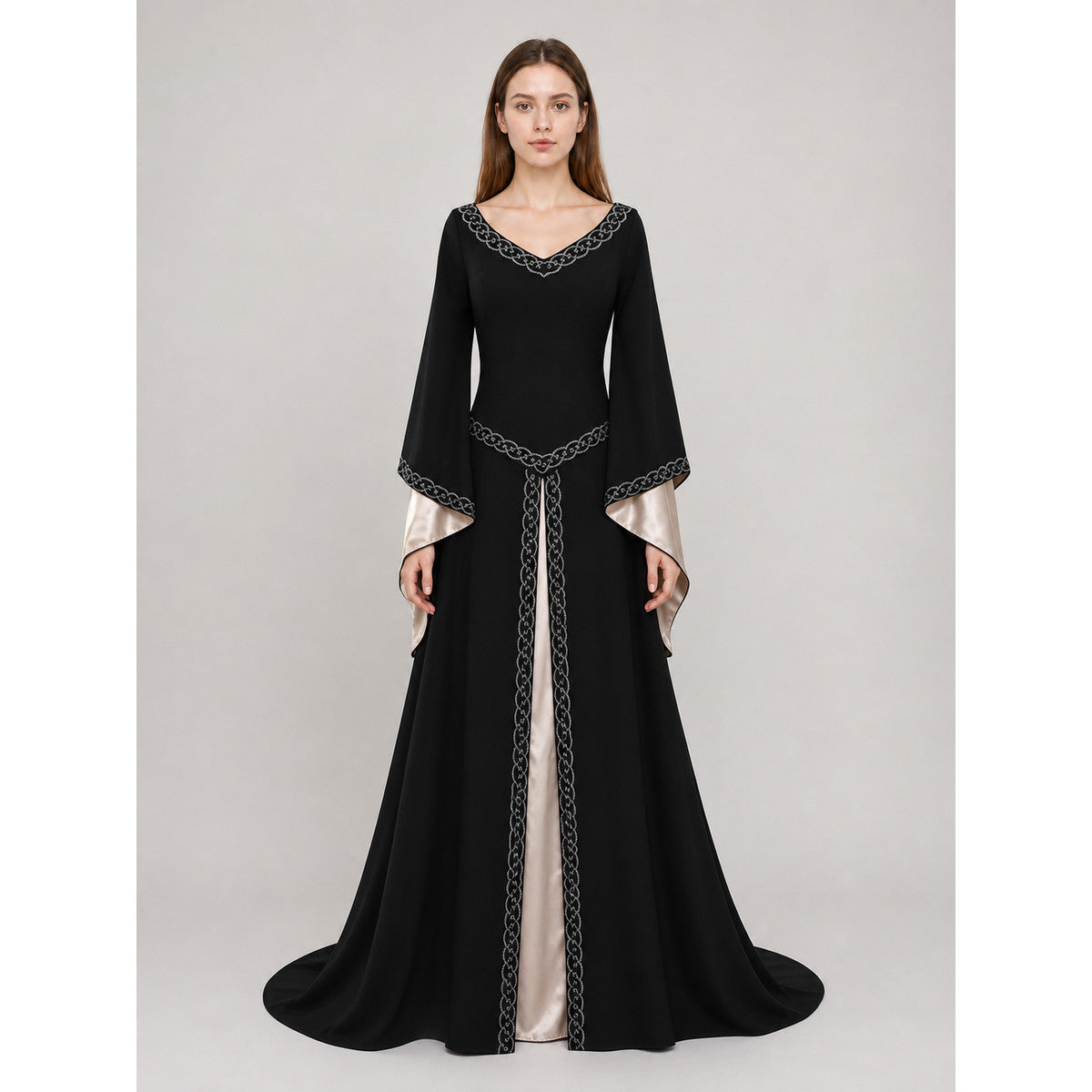 Long Black Dress with Celtic Trim
