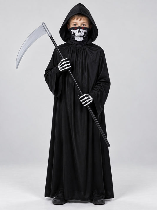 Death Carnival Costume with Cape, Mask, and Scythe