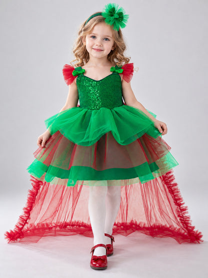 Girls' Holiday Dress with Sequins and a Train