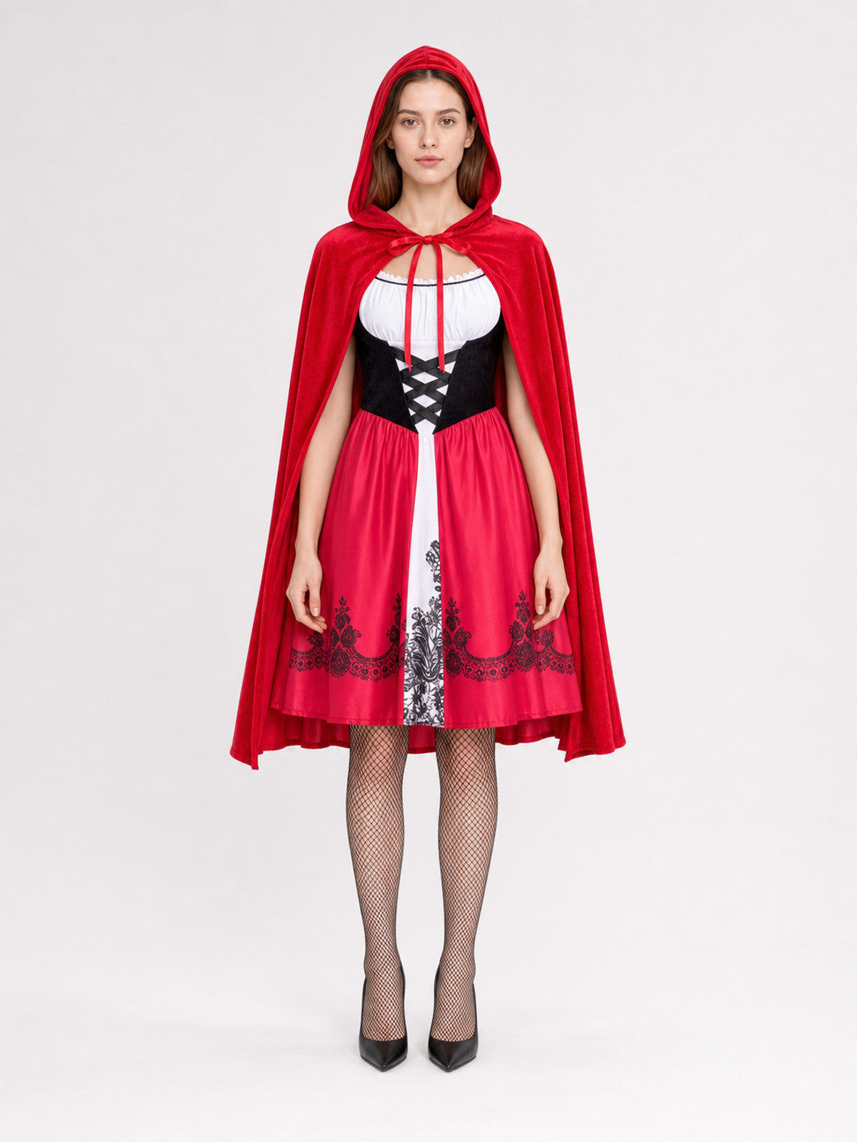 Little Red Riding Hood Costume: Dress and Cape front view