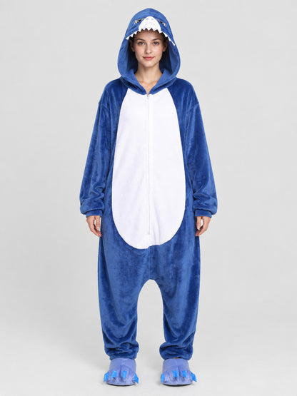 Shark-Themed Kigurumi with Hood and White Insert