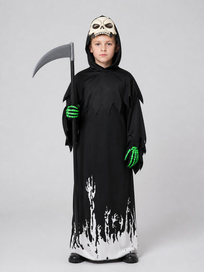 Death Costume with Mask, Glow-in-the-Dark Gloves, and Scythe on-model view