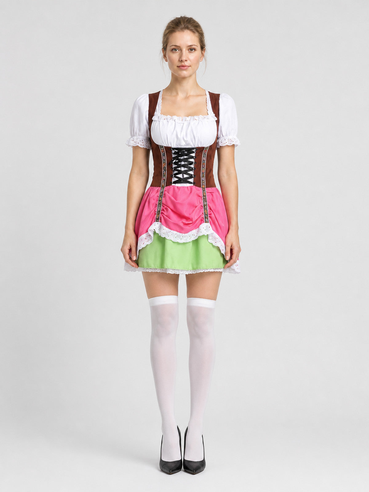 Bavarian-Style Dress with a Corset Bodice and Lace on-model view
