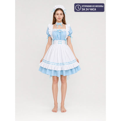Lolita-Style Dress with White Apron and Ruffles