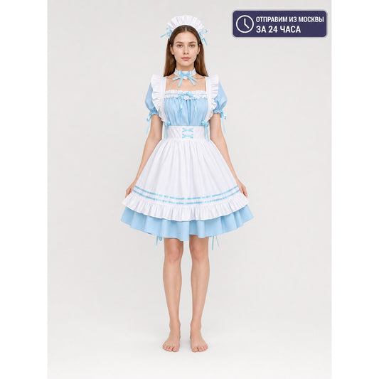 Lolita-Style Dress with White Apron and Ruffles