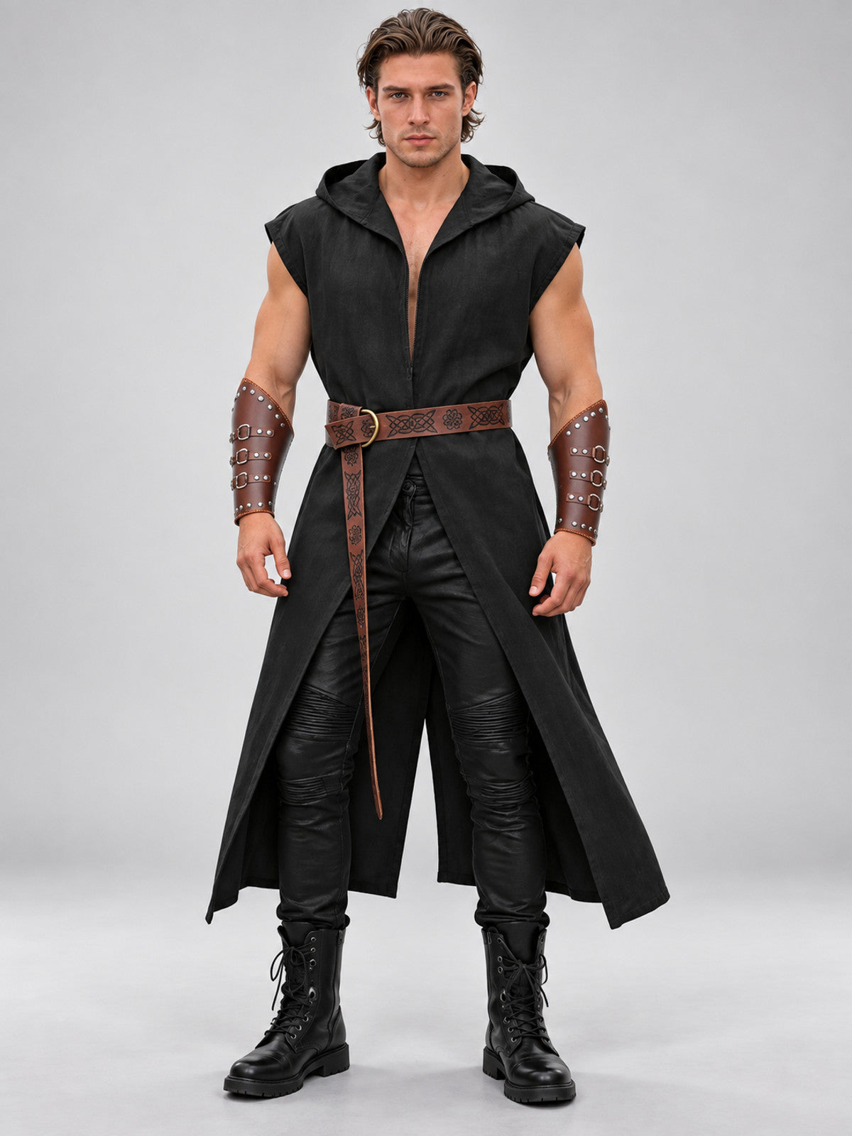 Medieval Costume: Hooded Tunic, Belt, and Bracers