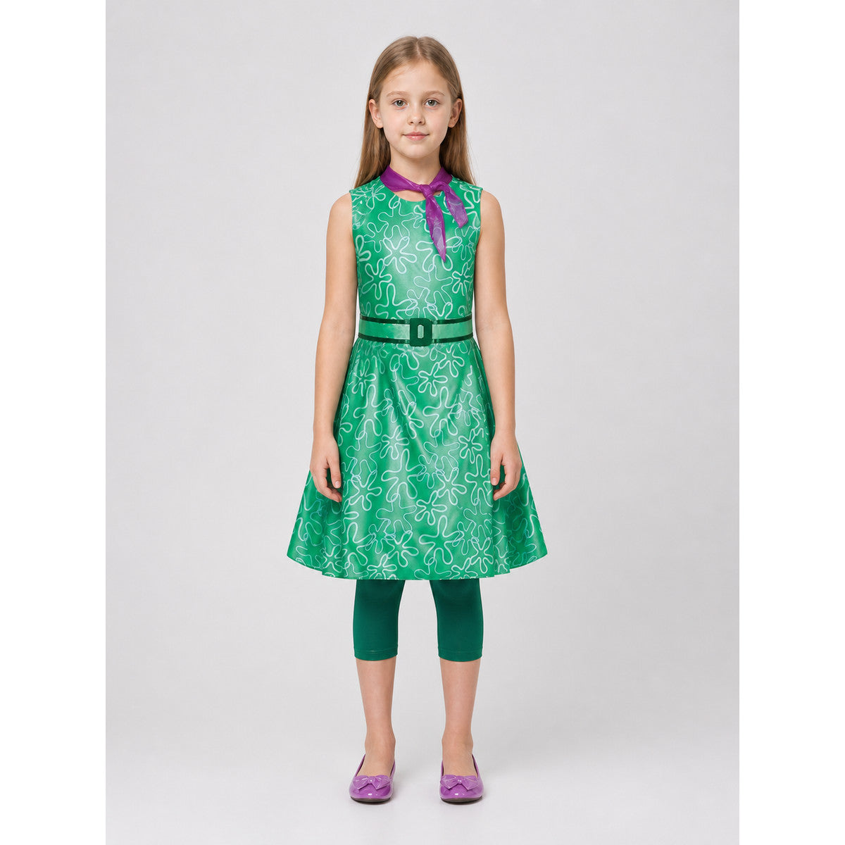 Green Kids' Inside Out 2 Cosplay Dress for Halloween on-model view
