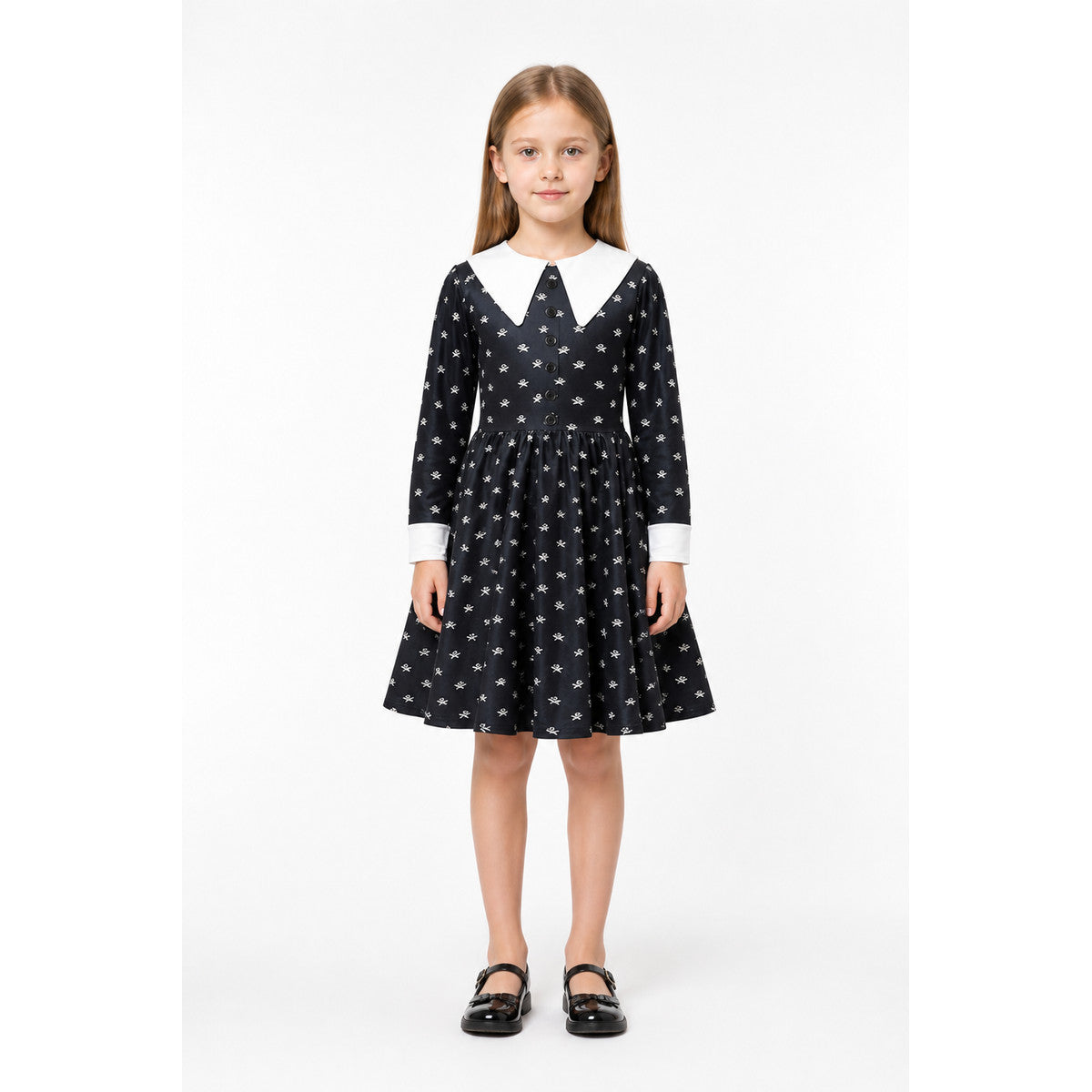 Children's Carnival Dress with Skulls and a White Collar main product view