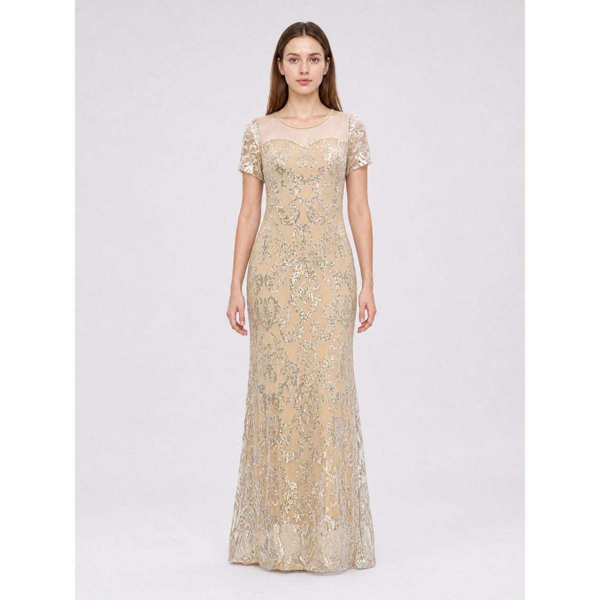 Long evening dress with sequins and pattern