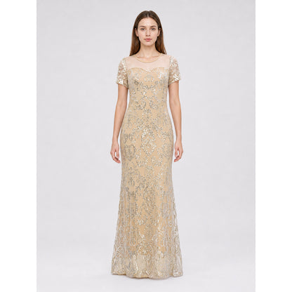 Long evening dress with sequins and pattern