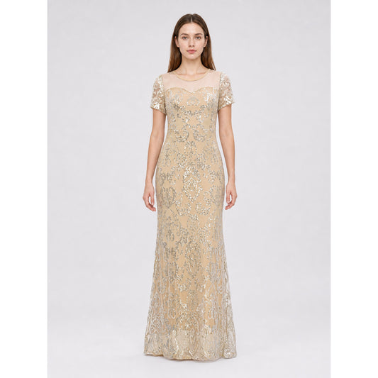 Long evening dress with sequins and pattern