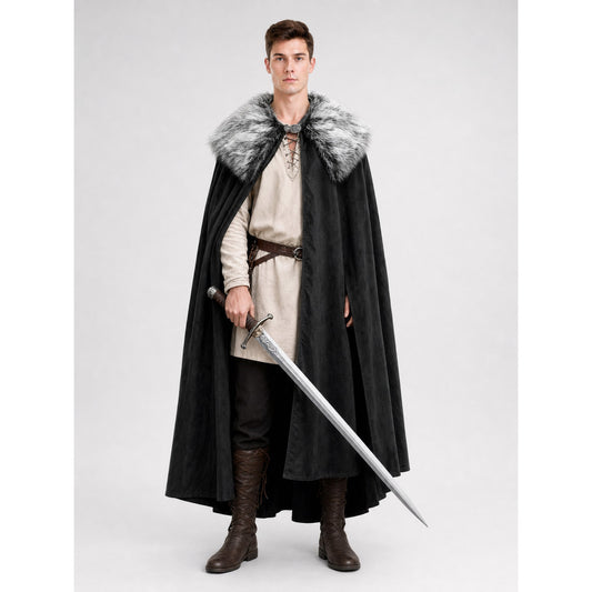Black Costume Cloak with Faux Fur Collar