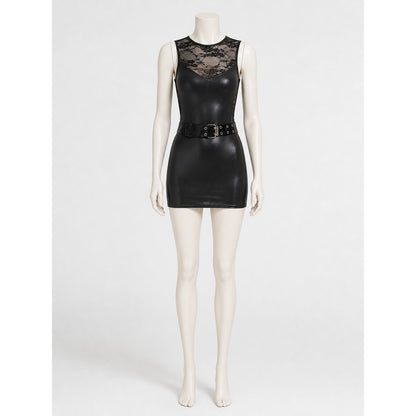 Black Short Police-Style Dress with Belt and Lace on-model view