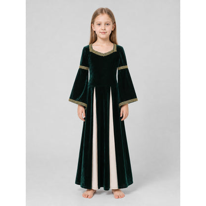 Medieval Floor-Length Dress with Bell Sleeves on-model view