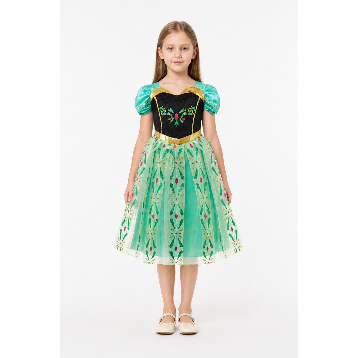 Children’s Dress with a Full Skirt and Gold Belt main product view