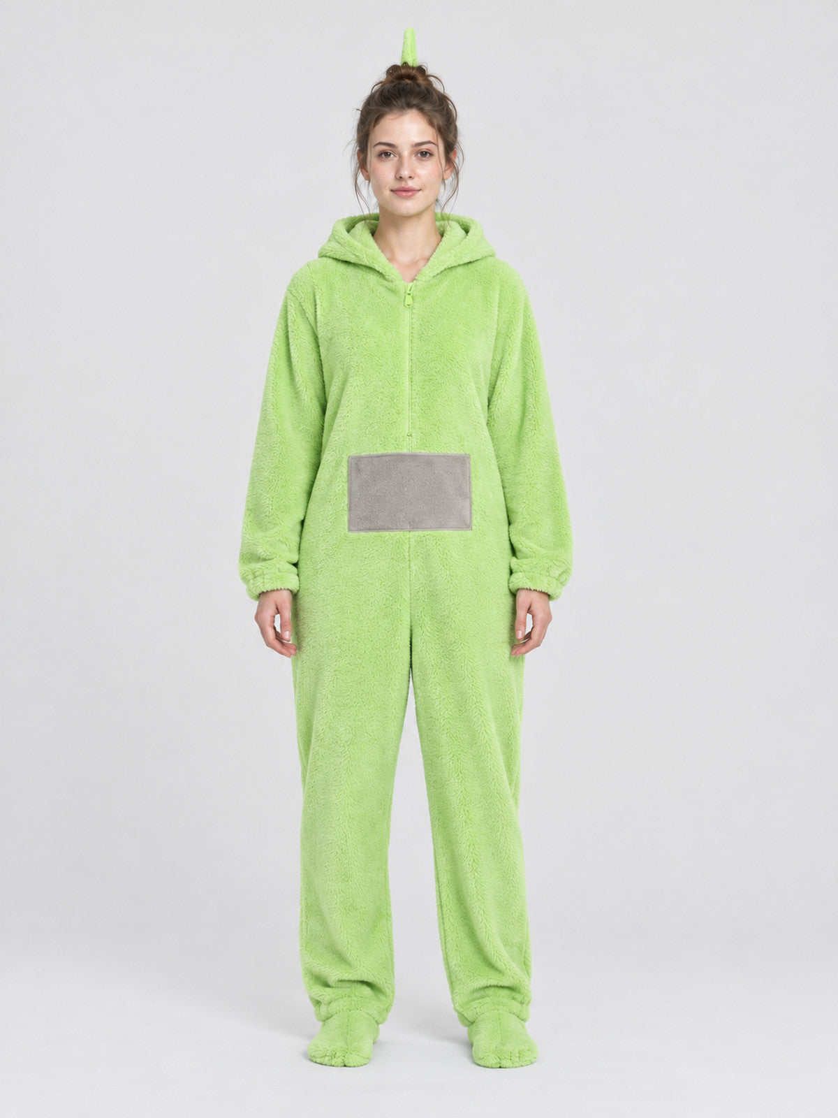 Light green insulated hooded pajama jumpsuit
