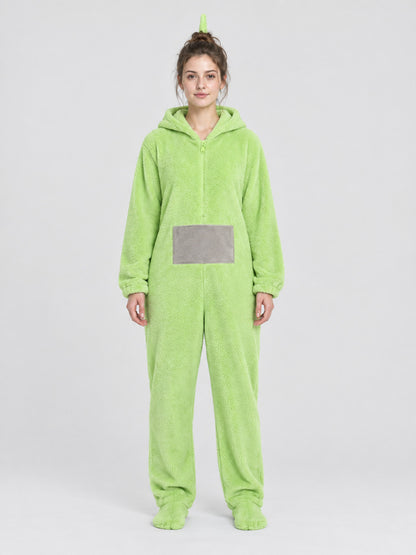 Light green insulated hooded pajama jumpsuit