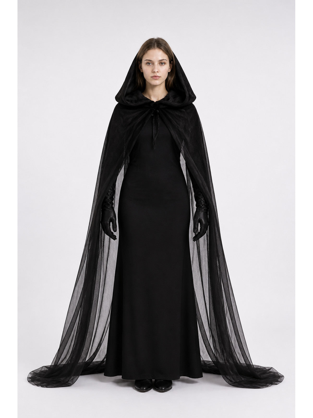 Black Witch Costume with Cape and Gloves main product view